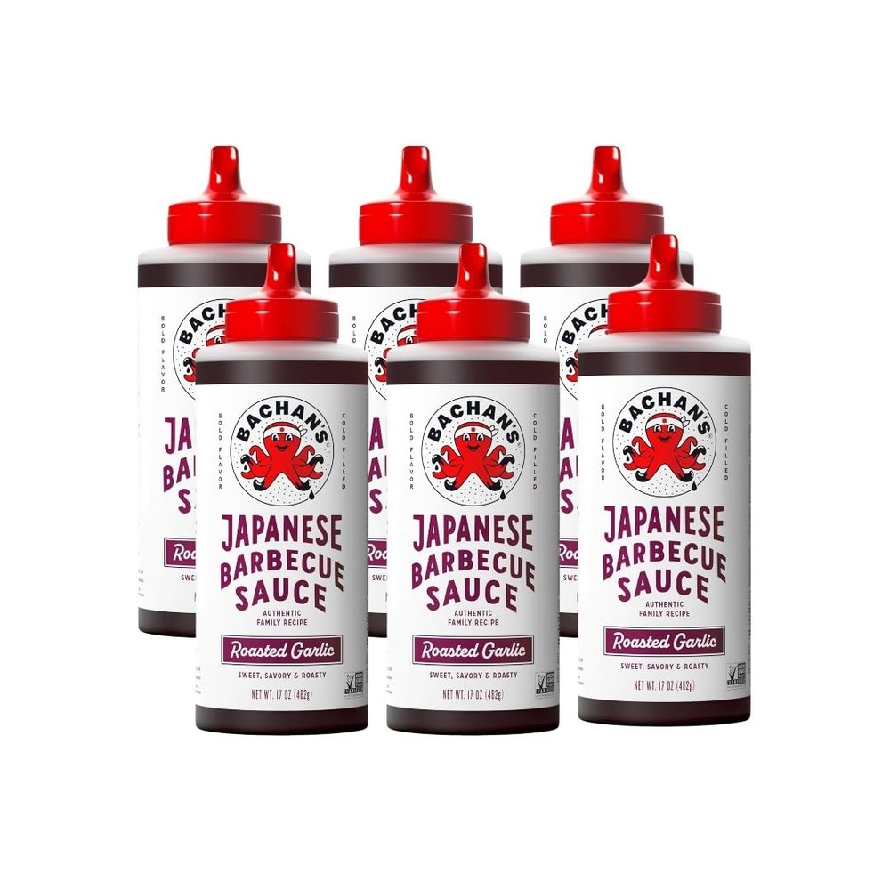 Bachans Sauce Bbq Japanese Roasted Garlic 17 oz Bottles Barbecue Marinade for Chicken Wings and Vegan Meat Asian Style Teriyaki and Buffalo Sauce Pairing Pack of 6