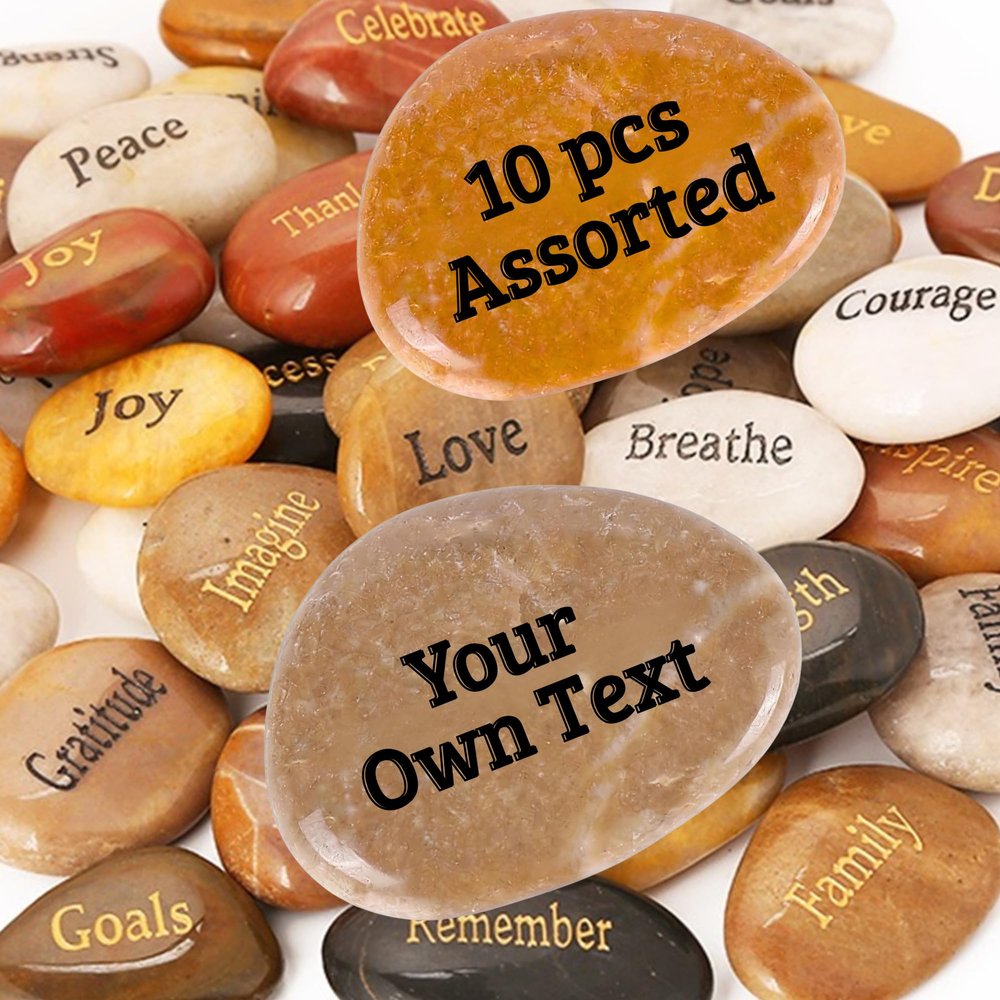 10PCS Bulk Custom Engraved Stones Made-to-Order River Rocks Personalized Inspirational Faith Healing Encouragement Stone 1.5"-2" for Corporate Events, Church, School, Wholesale Resale & Memorial Gifts