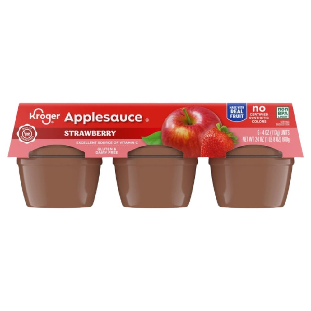 Strawberry Applesauce Snack Cups, Real Fruit Apple and Strawberry Puree, Gluten Free, Dairy Free, 4 oz, Pack of 6