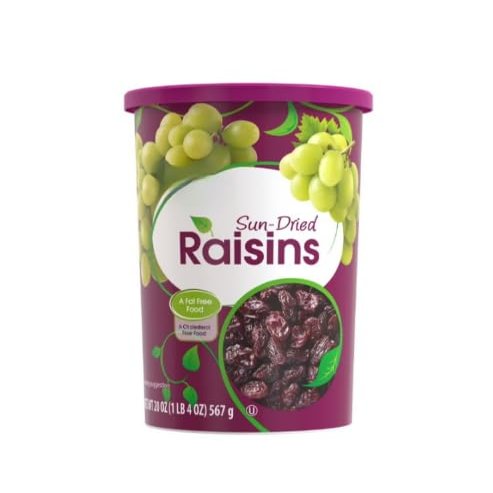 Sun-Dried Raisins, Naturally Sweet Dried Fruit Snack, Seedless Raisins, High Fiber Snack, Perfect for Baking, Cooking & Snacking, Resealable Canister, 20 oz (567 g)