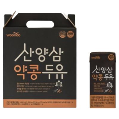 WOORIDO Wild-Cultivated Ginseng Black Soybean Soy Milk, 190ml, . (1 box)