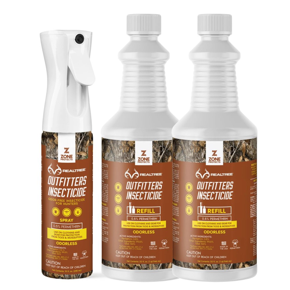 Zone Realtree Outfitters Big Hunter Permethrin Combo - 10oz Mistosol + Two 32oz Refills - 0.5% Permethrin Clothing and Gear Treatment - Kills Ticks Mosquitoes Chiggers; 40-Day 5-Wash Protection