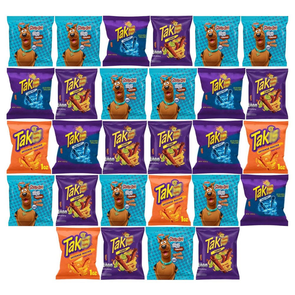 Arpandepot Rolled Tortilla Chips Hero Variety Pack (18 Count, 1 oz Each) & Kellogg.s Cinnamon Graham Cracker Snacks (10 Count) Bundle, 28 Count Sweet & Spicy Snack Multipack for Lunch Boxes, Office Snacks, Travel, Parties, Grab-and-Go
