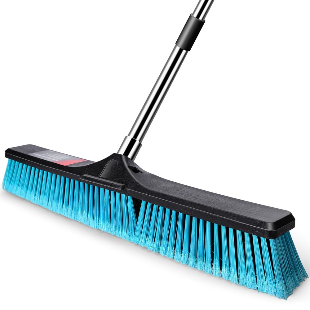 24" Push Broom Outdoor, Heavy Duty Garden Brush Broom with 58" Long Handle