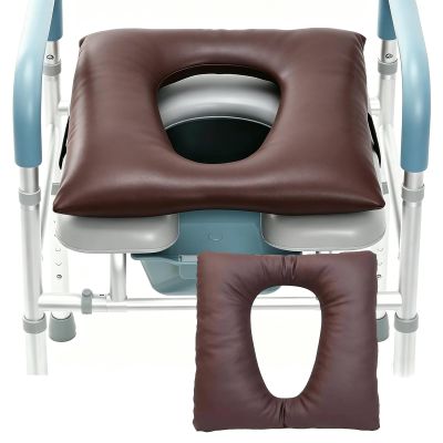 Bedside Commode Cushion, Soft Padded Toilet Seat with Fixing Straps, Waterproof PU Leather Pad for Seniors Elderly, Universal Fit Shower Seat Cushion for Commode Chair Toilet Seat (Coffee)