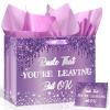 Farewell Going Away Gift Bags,Purple Silver Rude That You're Leaving But Ok Paper Bag with Wrapping Tissue Paper Greeting Card for Moving Away,Goodbye,Retirement,Coworker Leaving Party Supplies Present view 1