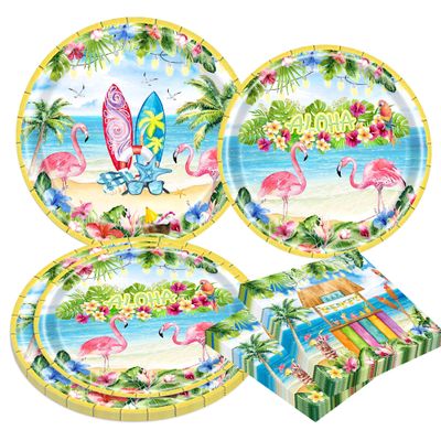 Hawaiian Tropical Plates and Napkins Beach Party Decorations Summer Pool Plates Tableware Set Aloha Bachelorette Pary Supplies
