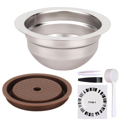 For Nespresso Machine Coffee Pods Kit: 80ml/2.7oz Reusable Compatible with Nespresso Vertuo ENV150, ENV135, Next, Pop Includes Stainless Steel Coffee Pod, Silicone Lid, Tweezer Spoon, Brush