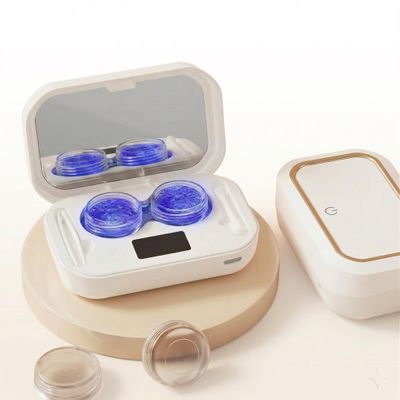 2026 Upgraded 49kHz Ultrasonic Contact Lens Cleaner Machine with Blue Light - Detachable Tank, 90-Day Power - Portable Contact Lens Case & Applicator Tool for Colored Lenses, Travel (White, 1)