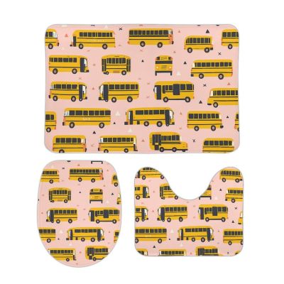 School Bus Coral Velvet Bathroom Floor Mat 3 Piece Non-Slip Bathroom Set Decor 15.7"x23.6"
