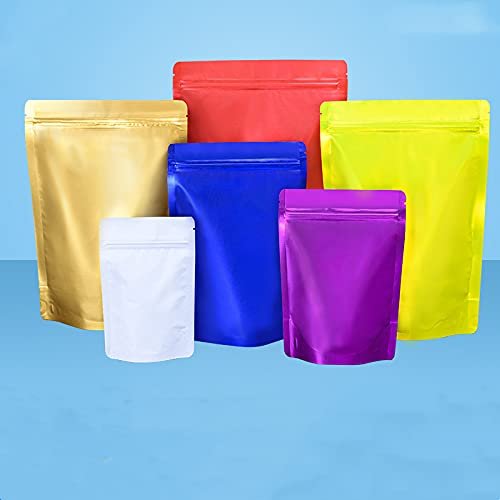 100PCS Aluminized Self-Supporting Ziplock Foil Pouch Bags Thickened Packaging Bags for Candy Gift Food Storage (White,3.94x5.91+1.18 Inch)
