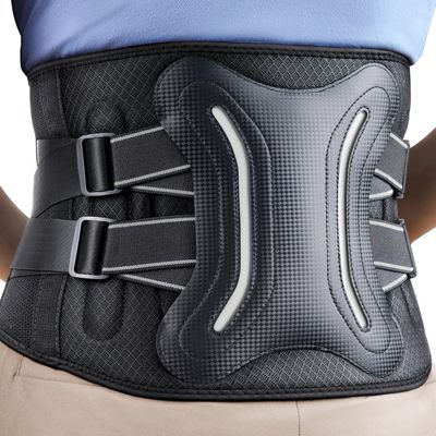 FEATOL Lower Back Brace with 5 Reinforced Stays for Women and Men, Adjustable Snug-Fit Lumbar Support Belt for Work, Size S, Waist 25.6-29.5 in, Grey