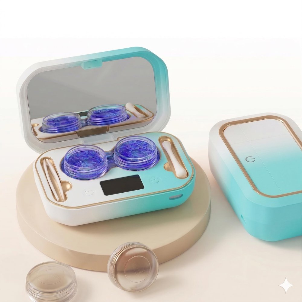 2026 Upgraded 49kHz Ultrasonic Contact Lens Cleaner Machine with Blue Light - Detachable Tank, 90-Day Power - Portable Contact Lens Case & Applicator Tool for Colored Lenses, Travel (Lake Blue, 1)