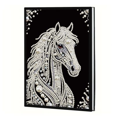 DIY Pearl Painting Notebook Creative Design Writing Journal A5 Portable Diary Stress Relieving Stationery Set Keepsake Case-Horse