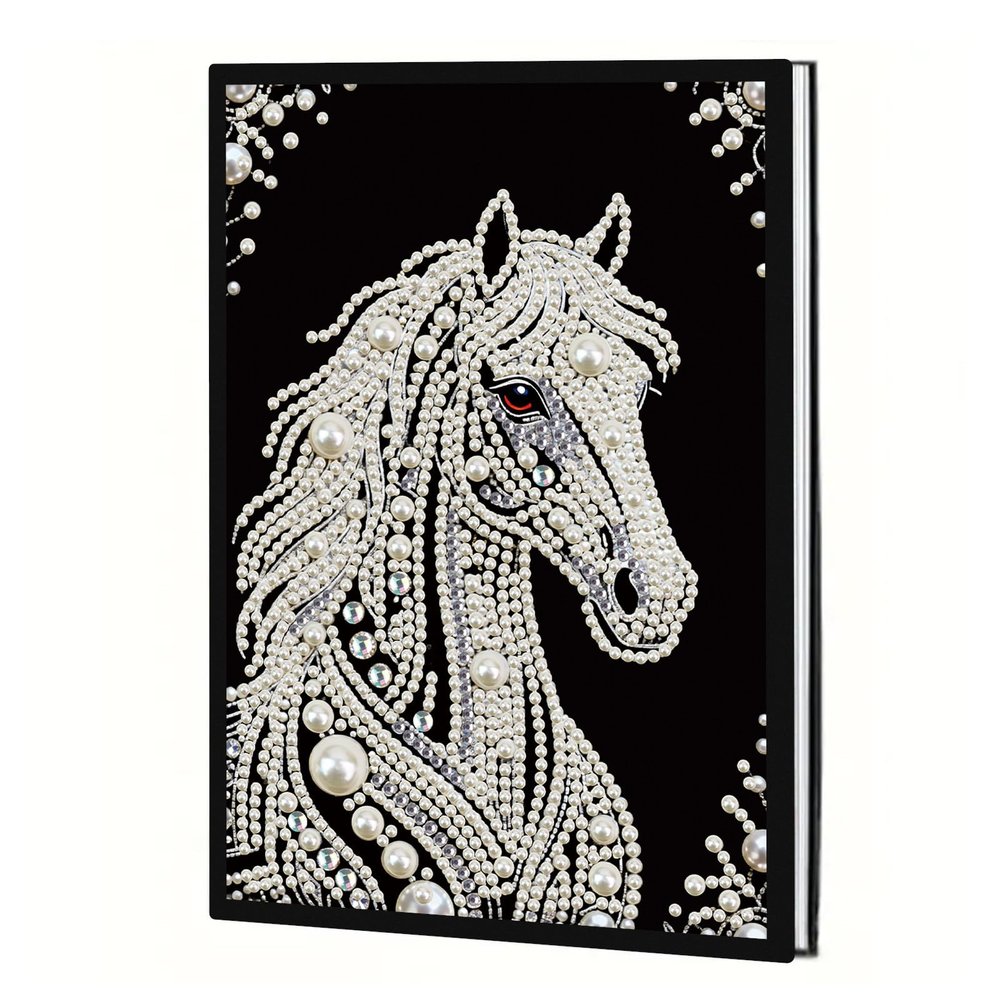 DIY Pearl Painting Notebook Creative Design Writing Journal A5 Portable Diary Stress Relieving Stationery Set Keepsake Case-Horse
