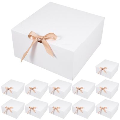 DOITOOL White Clamshell Paper Boxes with Lid 12pcs 20x20x10cm Collapsible Kraft Cardboard Packaging Box for Wedding Favor, Birthday, Party, and Wrapping