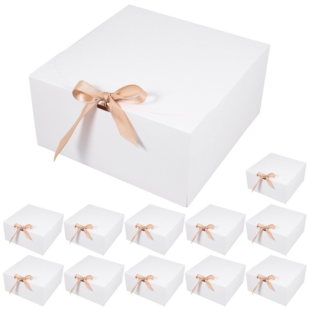 DOITOOL White Clamshell Paper Boxes with Lid 12pcs 20x20x10cm Collapsible Kraft Cardboard Packaging Box for Wedding Favor, Birthday, Party, and Wrapping