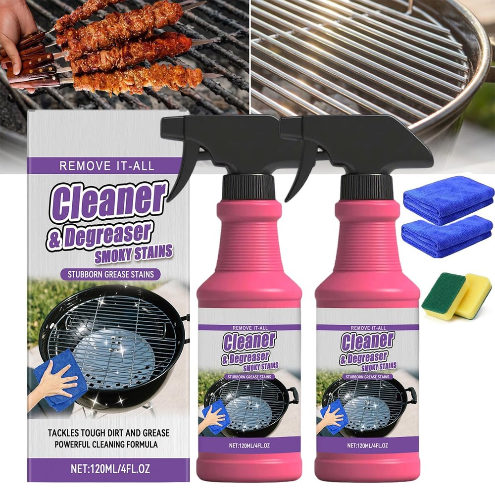 TSWKZBJ 120 ML Fast-Acting Heavy-Duty Grill Degreaser Spray, BBQ Heavy Duty Degreaser Grill Cleaner Spray, Grill Cleaner For Outdoor Grills, All Purpose Heavy Duty Cleaner (2Pcs)