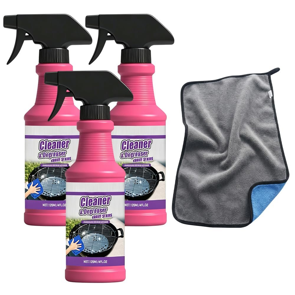 Fast-Acting Heavy-Duty Grill Degreaser Spray, BBQ Grill Cleaner for Burnt Food & Grease (3pcs)