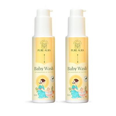 PURE AURA Baby Body Wash, 200 ml (Pack of 2) | Gentle Tear-Free Formula with 12 Ayurvedic Herbs | Natural Hydration | Vegan & Cruelty-Free | Safe for Newborns & Kids