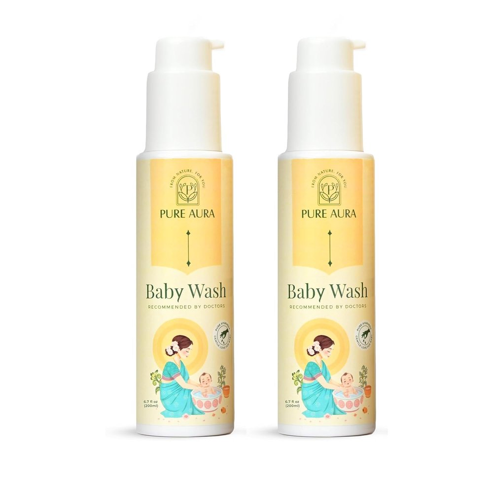 PURE AURA Baby Body Wash, 200 ml (Pack of 2) | Gentle Tear-Free Formula with 12 Ayurvedic Herbs | Natural Hydration | Vegan & Cruelty-Free | Safe for Newborns & Kids