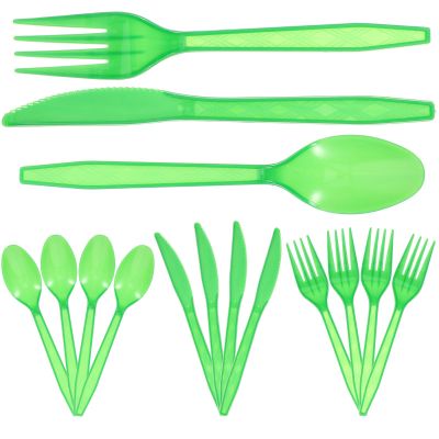 GOOHOCHY Plastic Cutlery Set 90pcs Disposable Plastic Utensils Knife Fork Spoon Deep Green Party Supplies for Picnics Catering and Outdoor Events
