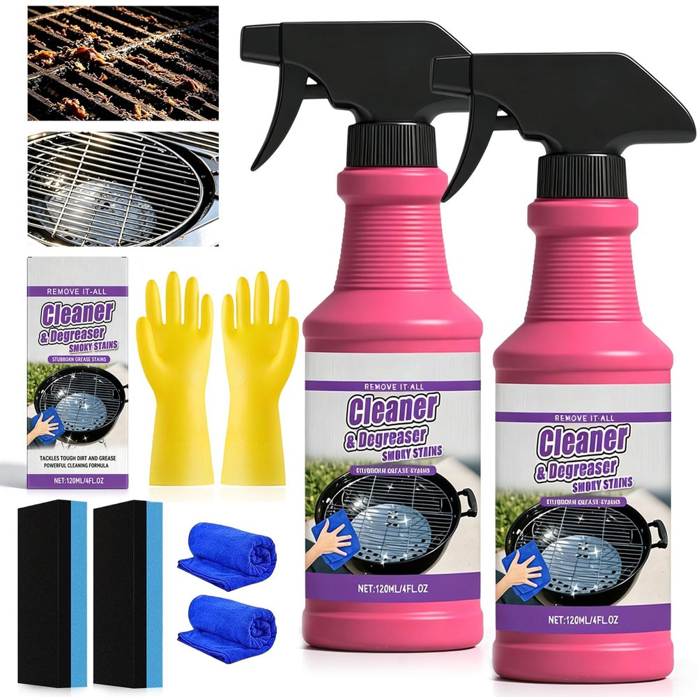 WOPZXXR 120ML/4 oz Fast-Acting Heavy-Duty Grill Degreaser Spray, BBQ Grill Cleaner Spray, Professional Grease Remover for Grill Grates, Ovens, Flat Tops & Vent Hoods, Fast Acting (2Pcs)