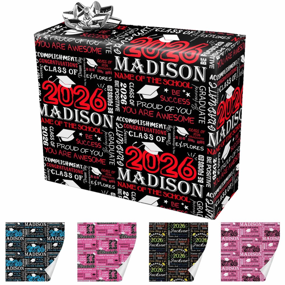 InterestPrint Custom Graduation Wrapping Paper with Name for Class of 2026, Personalized Graduation Gift Wrapping Paper for Her Him