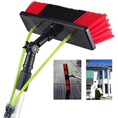 10m/33ft Water Fed Telescopic Window Cleaning Pole Extension Kit with Hose and 30cm Brush Extendable for Conservatory Cleaning