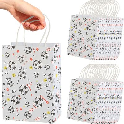 Rolpants 12Pcs Soccer Themed Paper Gift Bags with Twisted Handles, Bulk Soccer Print Party Favor Goodie Bags for Sports Birthday Game Day Party Supplies