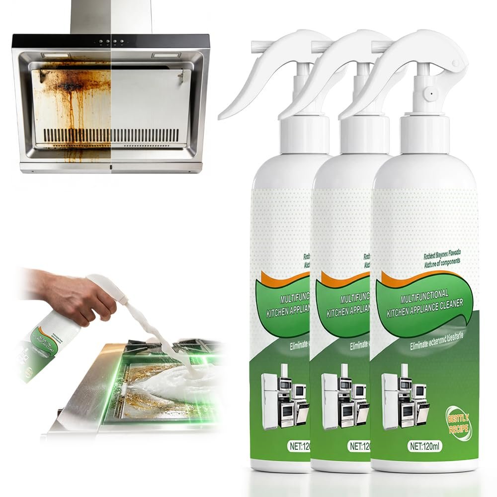 Mustowl Heavy-Duty Kitchen Oil Remover Spray, Multi-Purpose Degreaser for Cooktop, Oven, Stove & Range Hood, Foam Cleaner for Grease (3pcs)