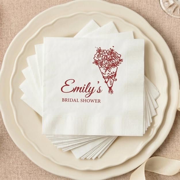 Personalized Floral Napkin Paper Disposable, Custom Dinner Napkins for Cute Decor Decorations Wedding, Engagement, Bridal Shower Party Customized 3