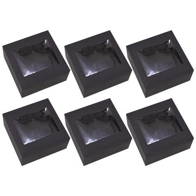 ECYC 6 Pcs 4.72x4.72x2.36 inch Kraft Boxes with Windows, Gift Packaging Box Cookie Boxes for Candy Cookies Wedding Party Favors, Black