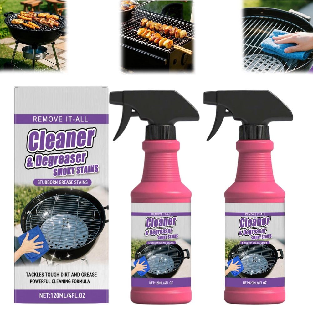 reotoneo Fast-Acting Heavy-Duty Grill Degreaser Spray, 120 ML BBQ Grill Cleaning Spray Degreaser Cleaner Heavy Duty for Outdoor Grills Ovens & Grates (2pcs)