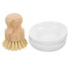 ROMISBABA Kitchen Pot Brush Set with Handle and Ceramic Draining Dish Palm and Sisal Fiber Scrub Brush for Cleaning Cookware and Vegetables Eco-Friendly Wood Material view 1