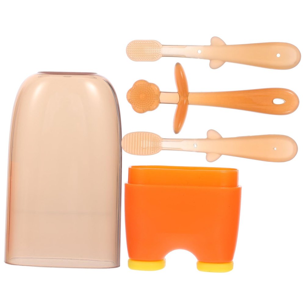 NUSITOU 3pcs Soft Silicone Toothbrushes for Babies, Safe Tongue Cleaner Oral Care Set, Orange Color