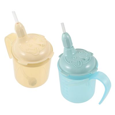 IMUSINICE Elderly Care Straw Cups 2pcs 300ml Non-spill Nursing Cups with Handles and Lids for Disabled Adults Liquid Food Feeding and Bedridden Patients