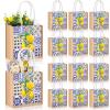 Abbylike 12 Pcs Floral Gift Bag Mini Reusable Flower Cielito Lindo Burlap Goodie Tote with Handle Button for Wedding Bridal Baby Shower Talavera Spring Party Favor (Blue White Porcelain Lemon) view 1