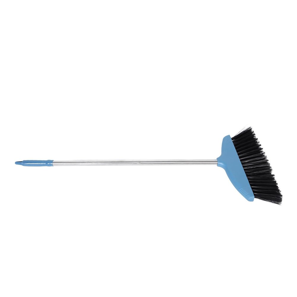 Housoutil Soft Bristle Household Cleaning Broom with Blue Handle, Large Angle Floor Broom for Indoor and Outdoor Sweeping, Hair-Resistant Trash Sweeping Tool for Home and Garage Use