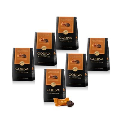 Godiva Masterpiece Dark Chocolate Bags, Caramel Center, 4 Oz, 6 Pk