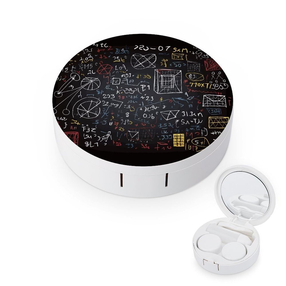 LZQPOEAS Mathematics And Physics Contact Lens Case,Compact Portable Circle Contacts Lenses Case with Mirror Tweezers Contacts Lenses Container for Travel Daily Life