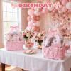 Yiyiring Pink Bow Storage Basket with Handles for Gifts 14 x 11 in Large Bow Basket for Nursery Living Room with Clear Gift Bags and Pink Bows for Wedding Baby Shower Brithday Graduation Party Supply view 4