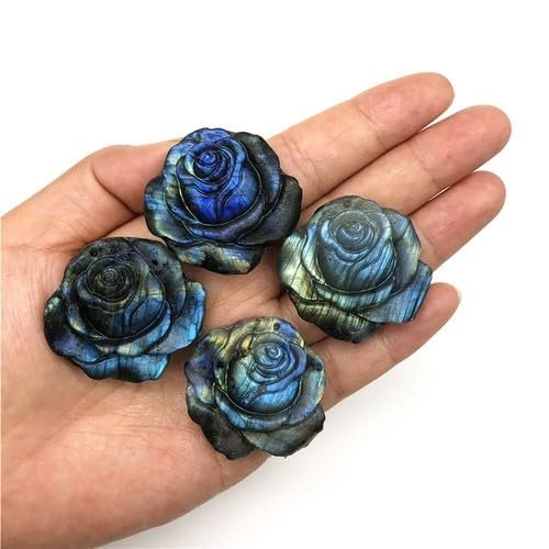 UCCKEYI 2PC Natural Labradorite Crystal Roses Quartz Home Decor: 35-40mm Blue Healing Stones for Reiki, Meditation & Feng Shui Gift