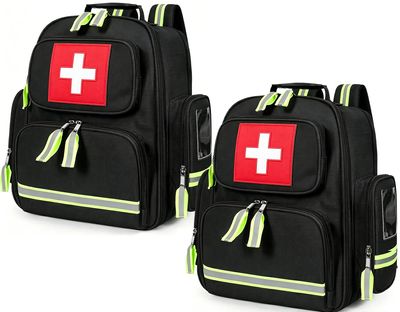 Gatycallaty First Aid Backpack Emergency Medical Backpacks Empty Waterproof Survival Bags Trauma Bag for Nurses Home Car (Black, Pack of 2)