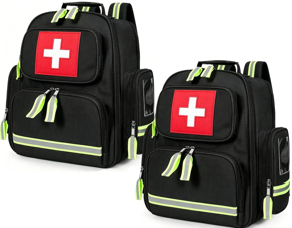 Gatycallaty First Aid Backpack Emergency Medical Backpacks Empty Waterproof Survival Bags Trauma Bag for Nurses Home Car (Black, Pack of 2)