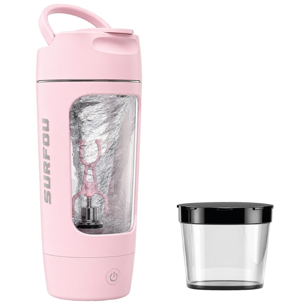 SURFOU Protein Shaker Electric 650 ml, Automatic Protein Shaker Made of Tritan, BPA-Free, Rechargeable, with Removable Base, Easy to Clean, for Protein Shakes, Matcha & Gym, Pink
