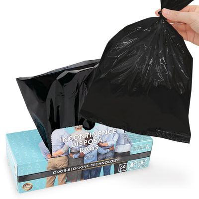 BOS, Odor-Sealing Incontinence Disposal Bags - Scent & Smell Free (60 Bags) [Size Large, Color black] Brand-new packaging!