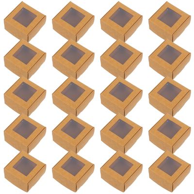 Yardwe 50pcs Kraft Paper Small Boxes with Window, Thick Paper Soap Packaging Boxes 7.5x7.5x4cm for Party Favors, Homemade Soap, Pastry, and Bridesmaids Presents