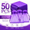 Hopttreely 50pcs Purple Organza Bags, 4x4.72 inch Mesh Bags Drawstring Gift Bags Jewelry Pouches for Candy Wedding Favors Christmas, Bridal Showers, Candy, Jewelry & Goodie Bags view 4