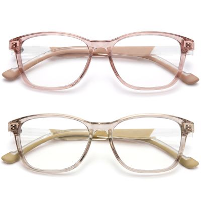 SKYOAK 2 Pack Trendy Progressive Multifocus Reading Glasses for Women, TR90 Lightweight Multifocal Readers with Flexible Temples, No-line Anti Blue Light Computer Eyeglasses (Pink & Off White, 2.0x)